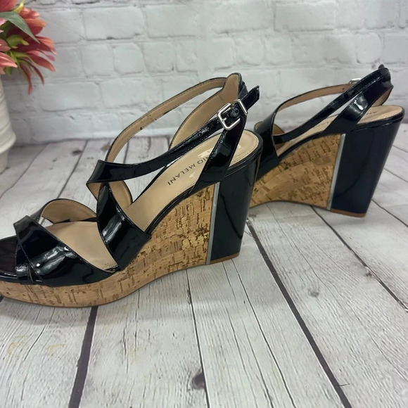 antonio melani SYDNIEE wedge sandals black patent cork look heel size 8.5 - Picture 6 of 11